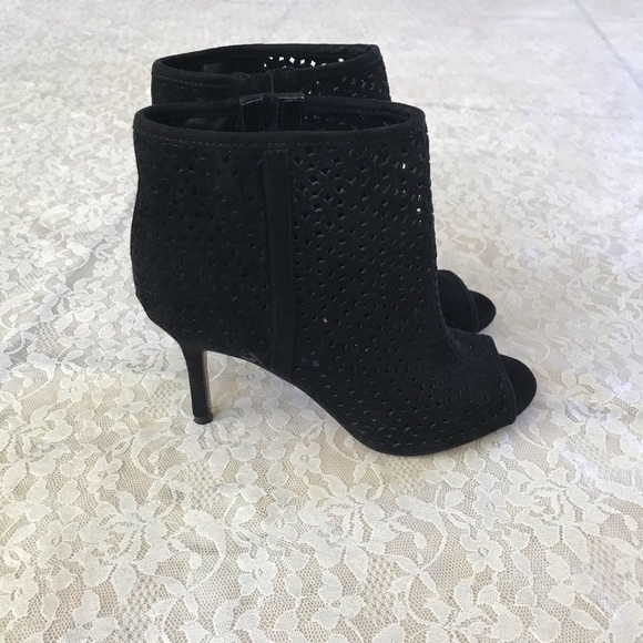 Nine West black suede leather perforated open toe booties - Picture 2 of 7